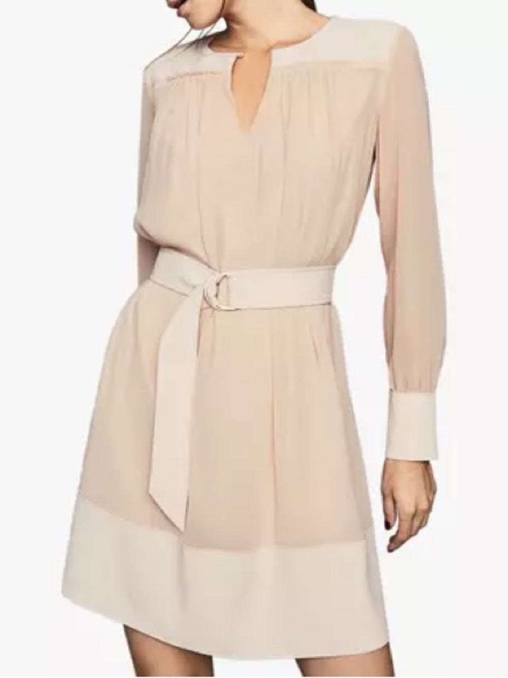 Reiss Finn soft belted dress, nude.